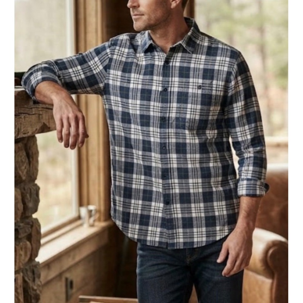 Johnnie-O Hangin Out Mens Large Navy White Plaid Long Sleeve Button Down Shirt